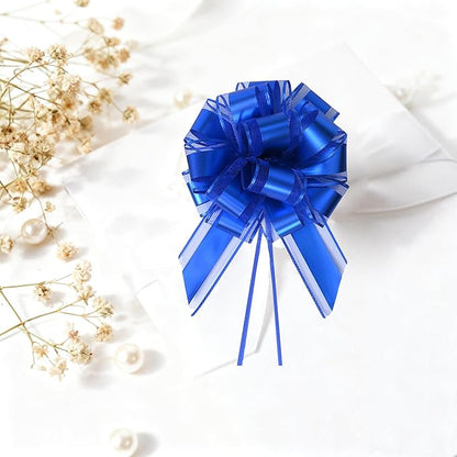 10-Pack Royal Blue Pull Bows for Gift Wrapping - 6 Inch Reusable Ribbon Bows, Large Instant Floral Decor Bows for Wedding, Christmas, Birthday Decor, Gift Basket & Party Decorations