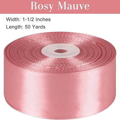 1-1/2 Inches 50 Yards Rosy Mauve Satin Ribbon, Solid Fabric Ribbon Roll for Flower Bouquets, Gift Wrapping, Wedding, Handmade Crafts