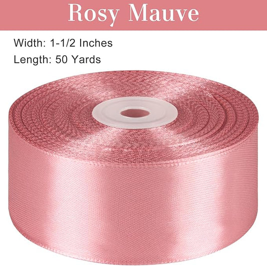 1-1/2 Inches 50 Yards Rosy Mauve Satin Ribbon, Solid Fabric Ribbon Roll for Flower Bouquets, Gift Wrapping, Wedding, Handmade Crafts