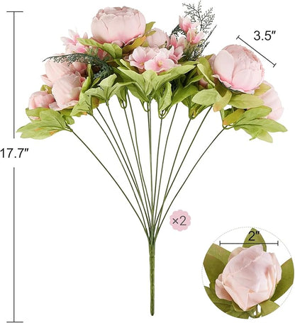 Mkono Peonies Artificial Flowers, 2 Packs 13 Stems Faux Peony Flowers Real Touch Fake Silk Bouquet for Arrangements Dining Table Centerpieces for Kitchen Bridal Wedding Party (2, Spring Light Pink)