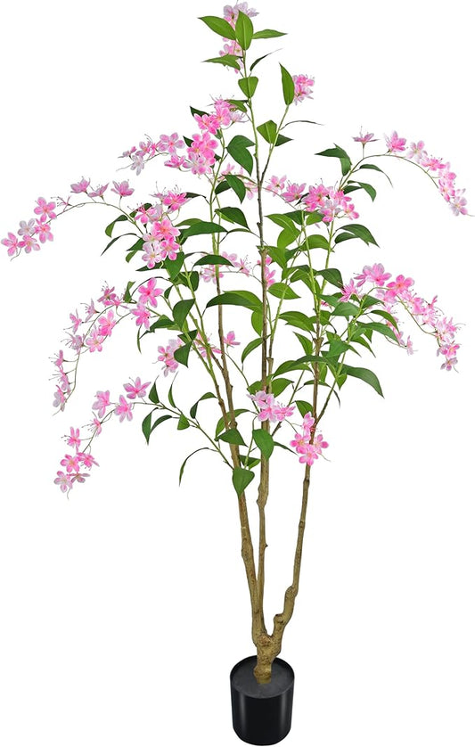 Artificial Jasmine Tree 6ft Black Flower Pot Fake Trees, Lifelike Artificial Trees with Natural - Looking Blooms, Perfect for Any Space