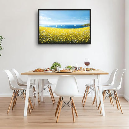 Coastal Flowers Large Wall Art Framed Wall Decor for Living Room Ocean Sailboat Pictures Oversized Canvas Print Painting Modern Extra Large Framed Artwork for Bedroom Office Home Decor 36"x24"