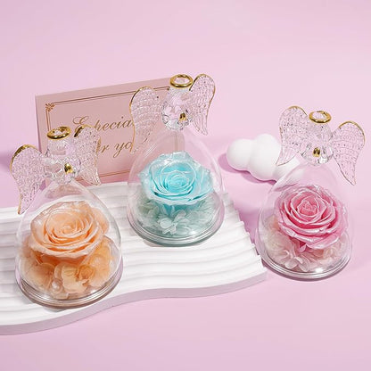 Yamonic Mom Birthday Gifts for Mom, Angel Figurines with Real Rose Gifts for Her Women Grandma, Preserved Flowers Rose Angel Figurines for Mothers Day Christmas Anniversary Birthday Gifts for Wife