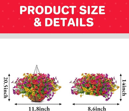 Artificial Mums for Outdoors Planters Fake Mum Realistic Flowers with Basket Faux Plants for Decoration Hanging Planters Indoor Outside Garden Porch Window Box Home Wedding Farmhouse