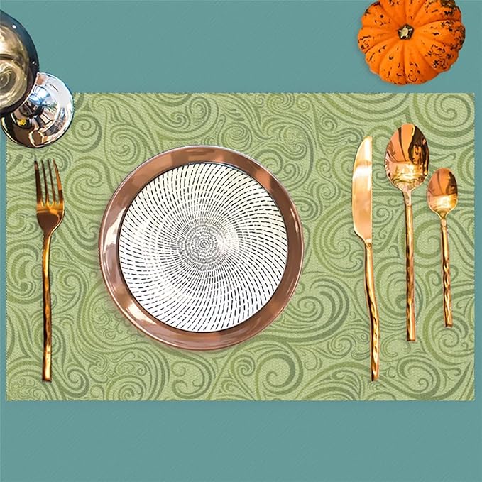 PVC Placemats Set of 6 Sage Green Abstract Art Wipeable Table Mats Washable Heat Resistant Non Slip Vinyl Dining Table Mat for Kithen Indoor Outdoor Patio Farmhouse Place Mats Decorative