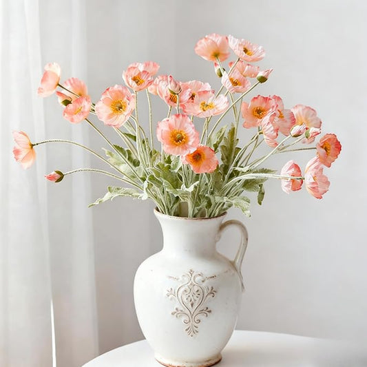 ASTRYAS Artificial Flowers 8 Stems Poppy Silk Bouquet,Fake Pooppies Flowers for Wedding, Home, Party Decoration,Table Centerpiece Arrangement(Coral Pink, 8pcs)