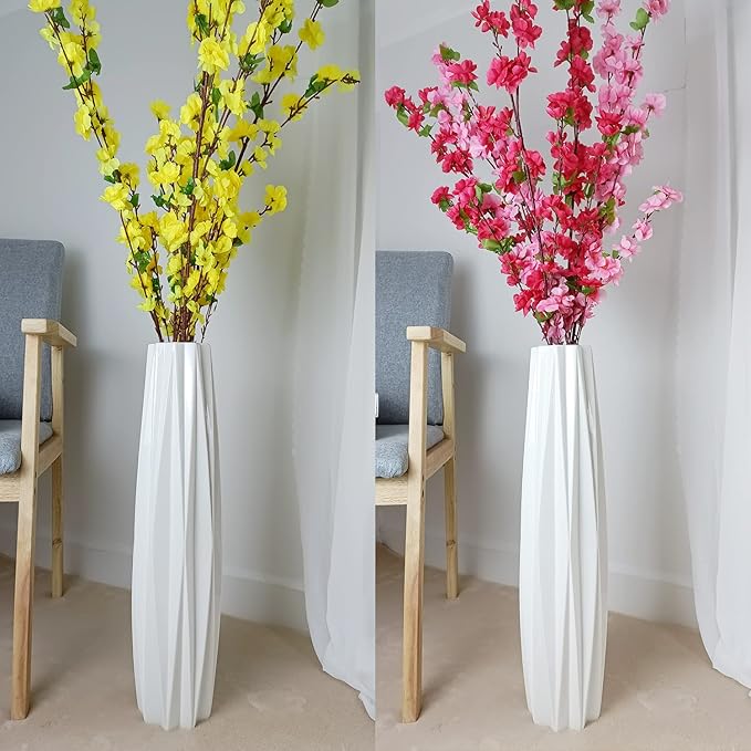 White Floor Ceramic Vase 28 Inches Tall Flower Holder Decorative Large Vases for Table Centerpieces Shelf Home Decor Living Room Branches Sky-Dried Flower Arrangement Simple Decorative