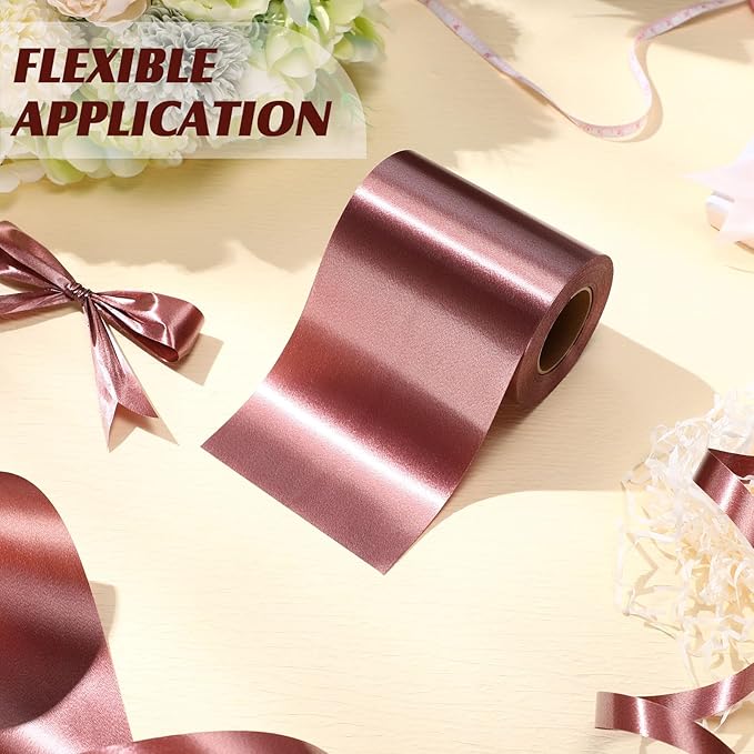 Syhood Outdoor Leaf Ribbon Floral Satin Ribbon for Crafts Aspidistra Waterproof Holiday Outdoor Decoration(4 Inch X 30 Yards,Brown)