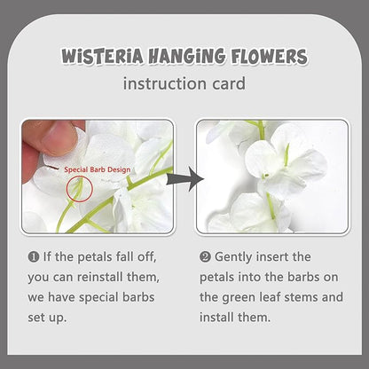 12 Pack White Wisteria Hanging Flowers Garland, 3.77 Feet Artificial Flower Vines, Fake Wisteria, Artificial Vines Hanging Garland for Backdrop Outdoor Yard Garden Decor