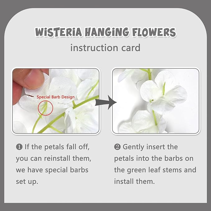 24 Pack White Wisteria Hanging Flowers Garland, 3.77 Feet Artificial Flower Vines, Fake Wisteria, Artificial Vines Hanging Garland for Backdrop Outdoor Yard Garden Decor
