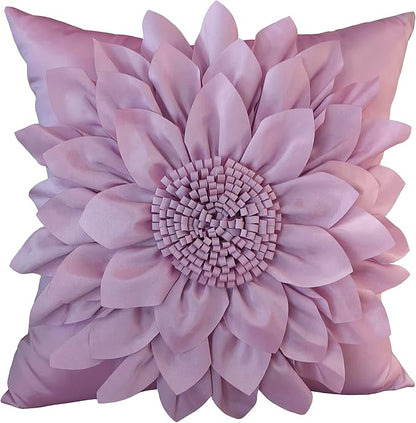 Bella's Giftshop 3D Sunflower Decorative Throw Pillow Covers for Bed Sofa Couch Car, Accent Floral Taffeta Cushion Cover, Handmade Pillow Cases Living Room Decor, 17x17 Inch-Purple/Lavender