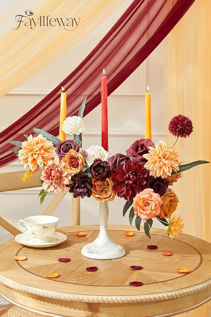 Artificial Flowers, Fall Orange and Red Silk Flowers for DIY Wedding Bridal Bouquets, Fall Fake Cake Flowers for Table Centerpieces Party Home Decorations