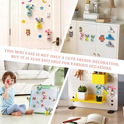 Mom Birthday Gifts Mini Vase Magnets for Fridge Cute Tiny Plant Refrigerator Magnets Ceramic Flower Vases with Artificial Flowers Mom Gifts from Daughter or Son Thanksgiving Christmas Mother’s Day