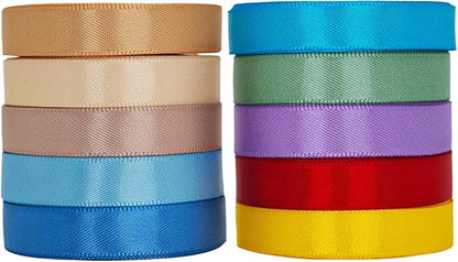 3/8 Ribbon, 10 Vintage Colors，50 Yards Satin Ribbon Set, Double Faced, 5 Yards Each for DIY Crafts, Gift Wrapping, Flower Bouquet, Bow, Hair, Wedding, Welcome Holiday Party Decorations