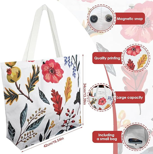 6 Pcs Floral Canvas Tote Bags Bulk for Women Chinoiserie Tote Bag Aesthetic Reusable Grocery Bags for Travel Shopping