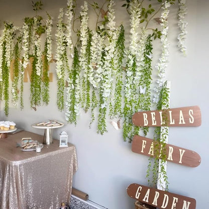 Artificial Wisteria Hanging Flowers Fake Wisteria Flower Garland Silk Vines Rattan Decor for Home Wedding Arch Wall Garden Greenery Bedroom Outdoor Office Party Decoration (12, White)