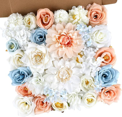 AGIRL Artificial Flowers Combo Silk Mix Blue Fake Flower with Stems for DIY Wedding Bouquets Centerpieces Arrangements Table Chair Decor Baby Shower Home Decor (Champagne Blue)
