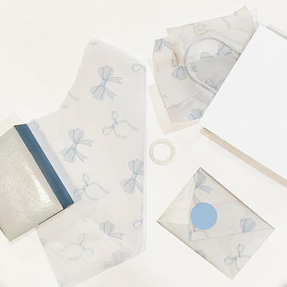 Pro Supply Global Blue Bows Printed Tissue Paper for Gift Bags or Boxes and Wrapping - Bulk Decorative Art Tissue Paper for Packaging and Gifting | 24 Sheets 20" x 30"