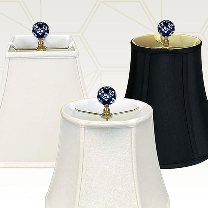 Royal Designs, Inc. Blue Porcelain Ball with White Ornament Design Finial for Lamp Shade, Polished Brass
