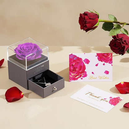 ADDWel Rose Gifts for Grandma Birthday, Unique Preserved Rose Music Box with Silver Grandma Necklace Gift for Grandmother Abuela Nana Gifts from Grandkids, Cute Bday for Grandmas