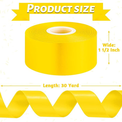 Fullive 1 1/2 Inch Yellow Ribbon, 30 Yards Ribbons for Crafts, Polyester Satin Ribbon for Gift Wrapping for Birthday Christmas Decorations Party Favor DIY Bows Floral Arrangements Wrapping Bouquet