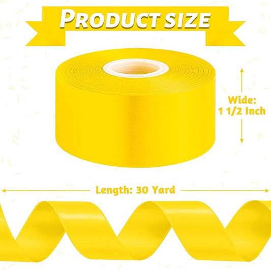 Fullive 1 1/2 Inch Yellow Ribbon, 30 Yards Ribbons for Crafts, Polyester Satin Ribbon for Gift Wrapping for Birthday Christmas Decorations Party Favor DIY Bows Floral Arrangements Wrapping Bouquet