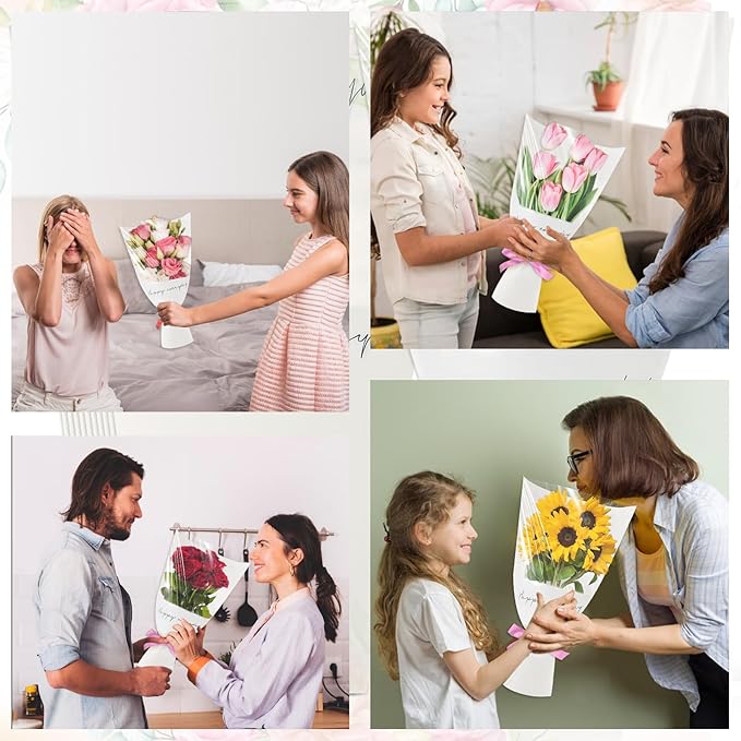 Hying 20 Pieces Flower Wrapping Bags for Bouquets, Floral Packing Sleeves White Paper Bouquet Bags Wrapping Sleeves for Teacher Graduation Wedding Mother's Day Gift