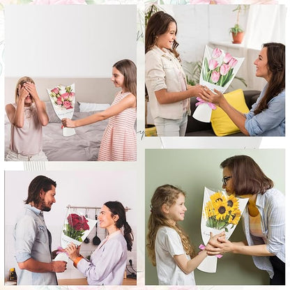 Hying 20 Pieces Flower Wrapping Bags for Bouquets, Floral Packing Sleeves White Paper Bouquet Bags Wrapping Sleeves for Teacher Graduation Wedding Mother's Day Gift