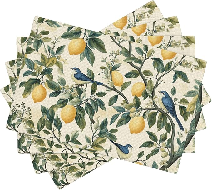 Lemon Placemats Set of 4 Washable Table Mats Summer Yellow Lemonade Stand Heat-Resistant Cotton Linen Place Mats for Dining Table Kitchen Indoor Outdoor Party Holiday Décor
