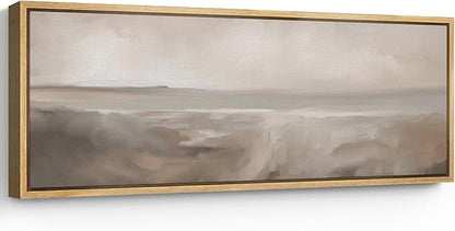 SIGNFORD Large Framed Canvas Print Wall Art Neutral Seascape Soft Coastal Landscape Illustrations Modern Art Relax/Calm Warm for Living Room, Bedroom, Office - 60"x20"