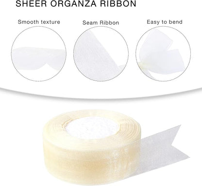 1.5 inch Sheer Organza Ribbon Ivory Chiffon Ribbon for Gift Wrapping Christmas Halloween Decoration Wedding Bouquet Crafts 50 Yards