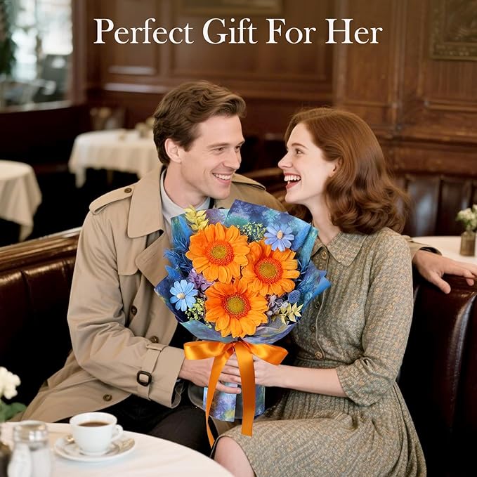 Forever Flowers for Delivery - Preserved Sunflowers Bouquet, Green Sunflowers That Last 3 Years, Eternal Flowers Bouquet for Her Mother Mom Wife Friends Birthday Gifts for Women, Starry Sky Blue