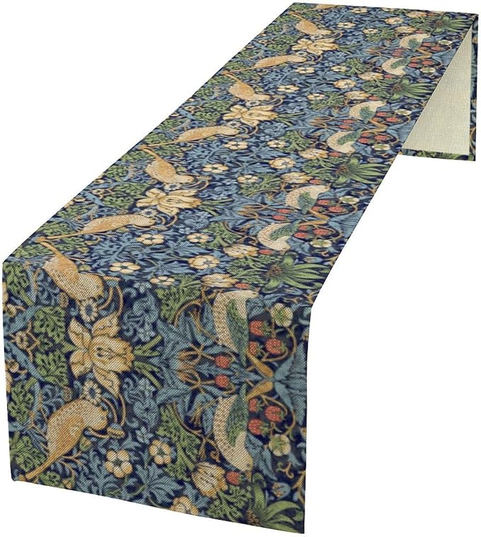 William Morris Floral Table Runner, Vintage Flowers Botanical Printed Table Runner for Home Kitchen Dining Table Decoration,13x90 Inch Strawberry Thief