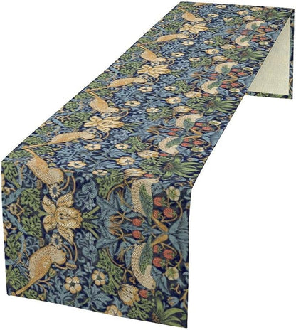 William Morris Floral Table Runner, Vintage Flowers Botanical Printed Table Runner for Home Kitchen Dining Table Decoration,13x36 Inch Strawberry Thief