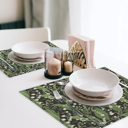 Vintage Botanical Placemats Set of 6, 17x12 Inch Retro Nature Plant Exotic Green Leaves Wildflower Table Mats for Home Party Kitchen Dining Decor
