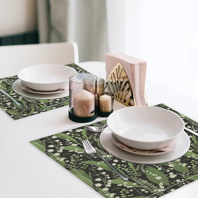 Vintage Botanical Placemats Set of 8, 17x12 Inch Retro Nature Plant Exotic Green Leaves Wildflower Table Mats for Home Party Kitchen Dining Decor
