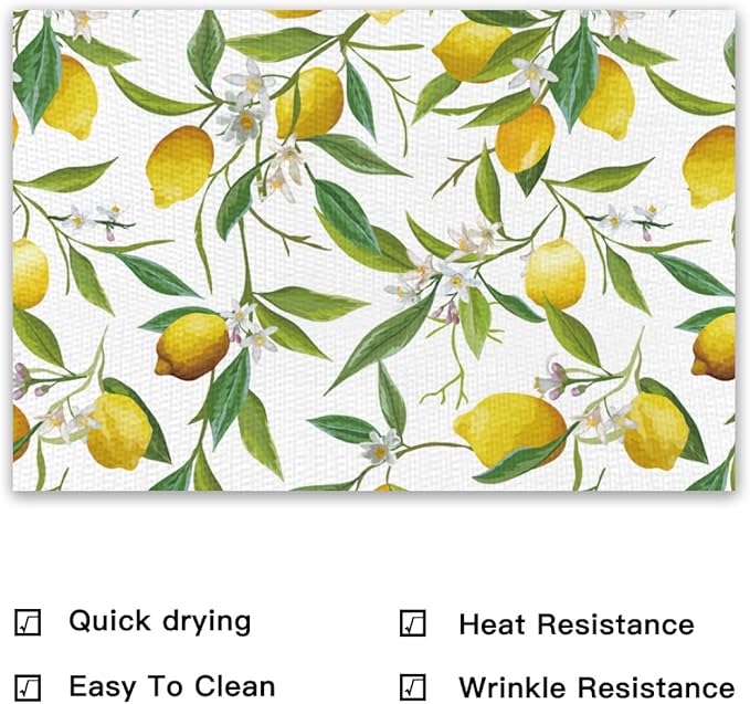 Placemats Set of 4 Waterproof Oilproof Table Mats Lemon Pattern Washable Wipeable Heat Resistant Easy to Clean for Indoor Outdoor Party Kitchen Dining Table Decoration 12 * 18in