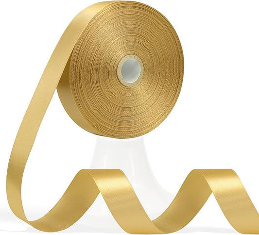 60 Yards Champagne Gold Satin Ribbon 3/4 Inch, Solid Polyester Fabric Ribbon for Gift Wrapping, Crafts, Flower Bouquet, Wedding, Baby Shower, Festival, Christmas