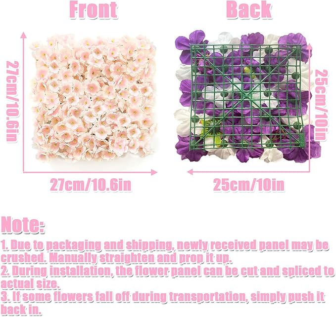Flower Wall Backdrop, 12PCS 10.6"-15.7" Artificial Flower Wall Panel with Various Styles, 3D Floral Wall Decor for Wedding Photo Background Festive Party Home Decoration (G-C001, 10.6*10.6in)