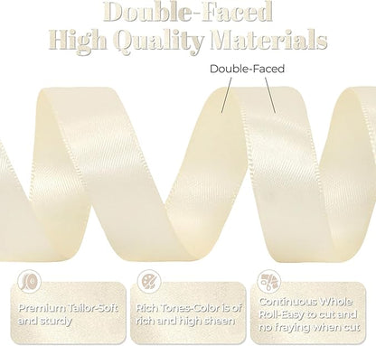 Cream Satin Ribbon, Double Faced 7/8 Inch X 50 Yards Cream Ribbon, Premium Satin Ribbon for Gift Wrapping, Crafts, Hair Bow Making, Sewing, Flower Bouquet, Wedding Party Decor