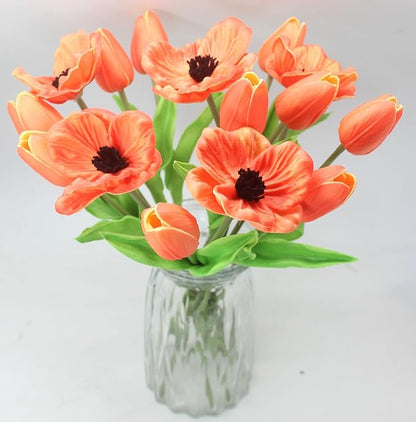 Artificial Flowers 10 Heads Mini Real Touch Artificial Tulip for Home Wedding Party Centerpiece Decoration (Gradient Orange)