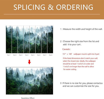 Misty Forest Wallpaper Peel and Stick Foggy Forest Self Adhesive Mural for Living Room Bedroom 157"x108"