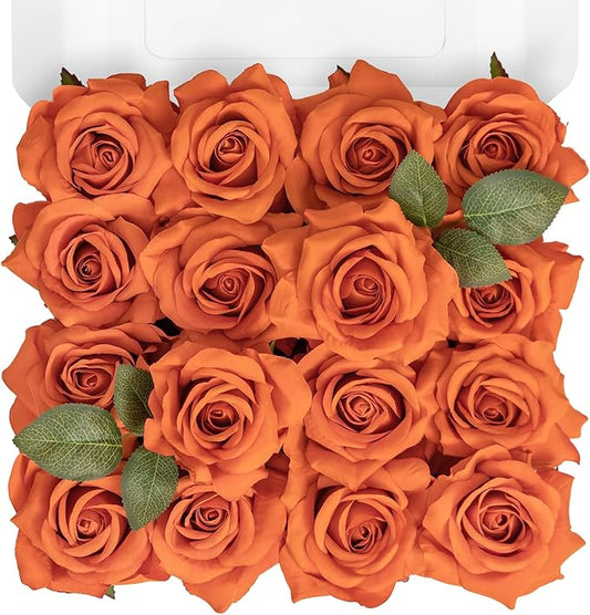 TINGE TIME Artificial Flowers Combo Box Set 16PCS Fake Rose Silk Flower with Stem for DIY Wedding Bouquets Centerpieces Baby Shower Party Home Fall Decoration (Orange)