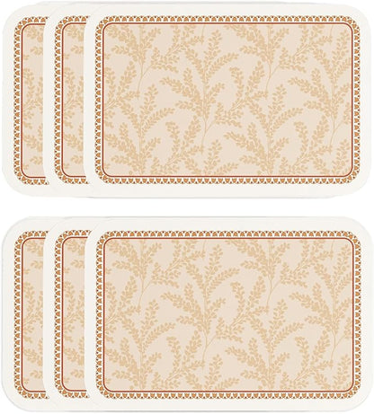 ISAENNE Skin Colour PVC Placemats Set of 6,Rectangular Floral Placemats,Waterproof and Heat-Resistant Branch Leave Pattern,Decoration for Kitchen,Dinning,Parties, Holiday,12"*17"