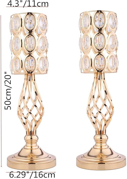 20in Metal Crystal Wedding Centerpiece Vases for Tables Set of 2, Gold Trumpet Flower Vase Stands for Wedding Party Reception Dining Room Living Room Décor