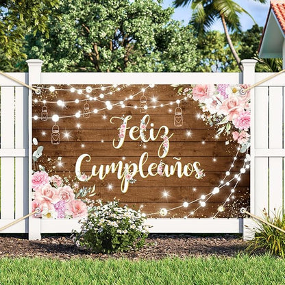 Feliz Cumpleaños Backdrop Pink Floral Retro Mexican Fiesta Happy Birthday Party Decorations Mexico Carnival Birthday Banner Photo Shoot Props 70.8 x 43.3 inch