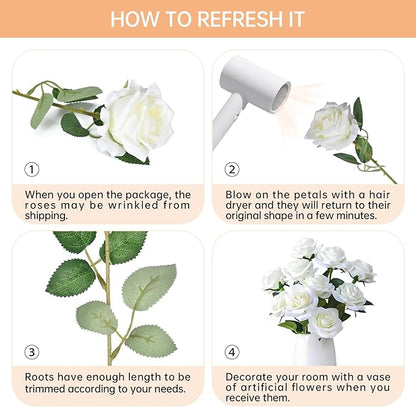 200 Pack Artificial Silk Roses Flowers - Milky White Fake Flowers for Wedding Decor, 3.7in(7cm) Silk-Like Velvet Flower Heads with 50cm Long Stems, Home Centerpieces, Bridal Shower (200, Milky White)