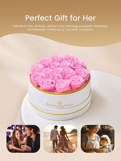 Preserved Roses Forever Flowers Real Roses in a Box Mother's Day Birthday Flowers for Her Mom Women Wife Valentine's Day, 16 Light Pink Roses