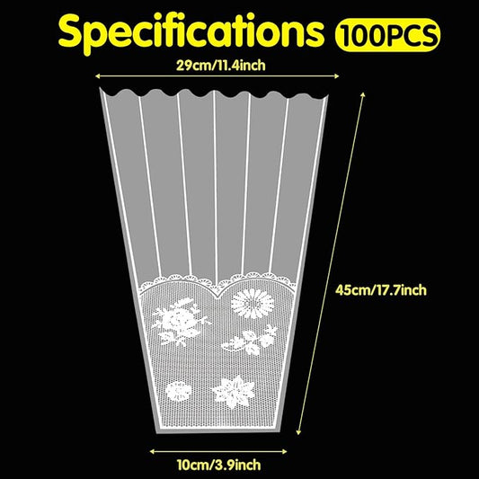 FOIMAS 100pcs Flower Bouquet Bag Plastic Wrapping Bags Clear Floral Bouquet Sleeve Cellophane Sleeves Flower Bouquet Packaging Bags for Flower Craft Birhtday Wedding Valentine's Day Mother's Day
