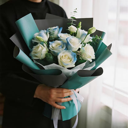 WRAPAHOLIC 20 Sheets Flower Wrapping Paper - 22.4 x 22.4 inch Grey Blue Color Water-Resistant Floral Bouquet Wrapping Paper, Florist Supplies Packaging for Wedding Birthday Gift DIY